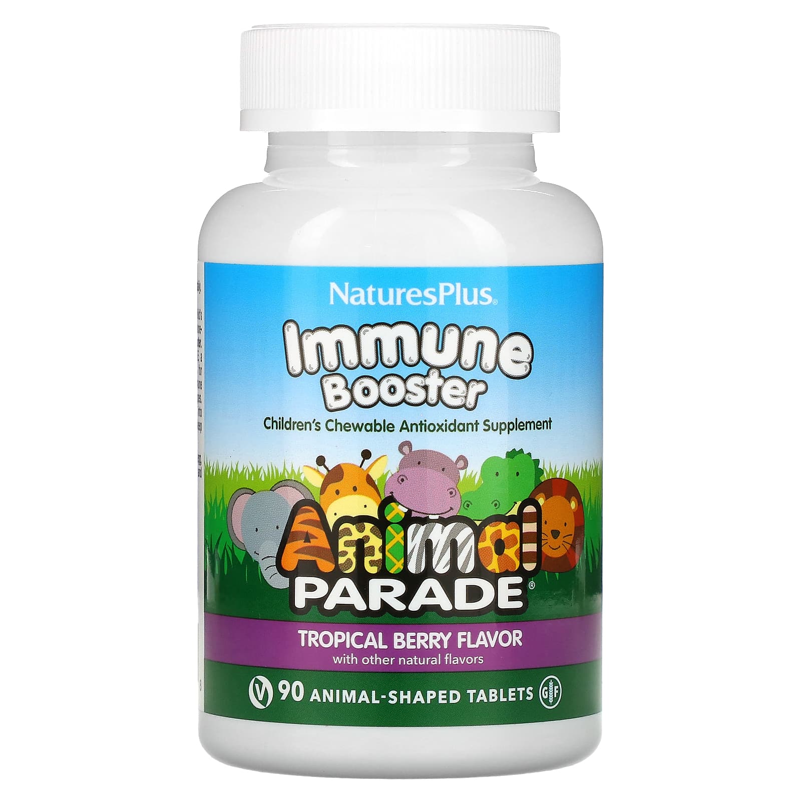 Nature's Plus, Animal Parade, Kids Immune Booster, Tropical Berr, 90 Chewables UPC 097467299788 | Hilife Vitamins